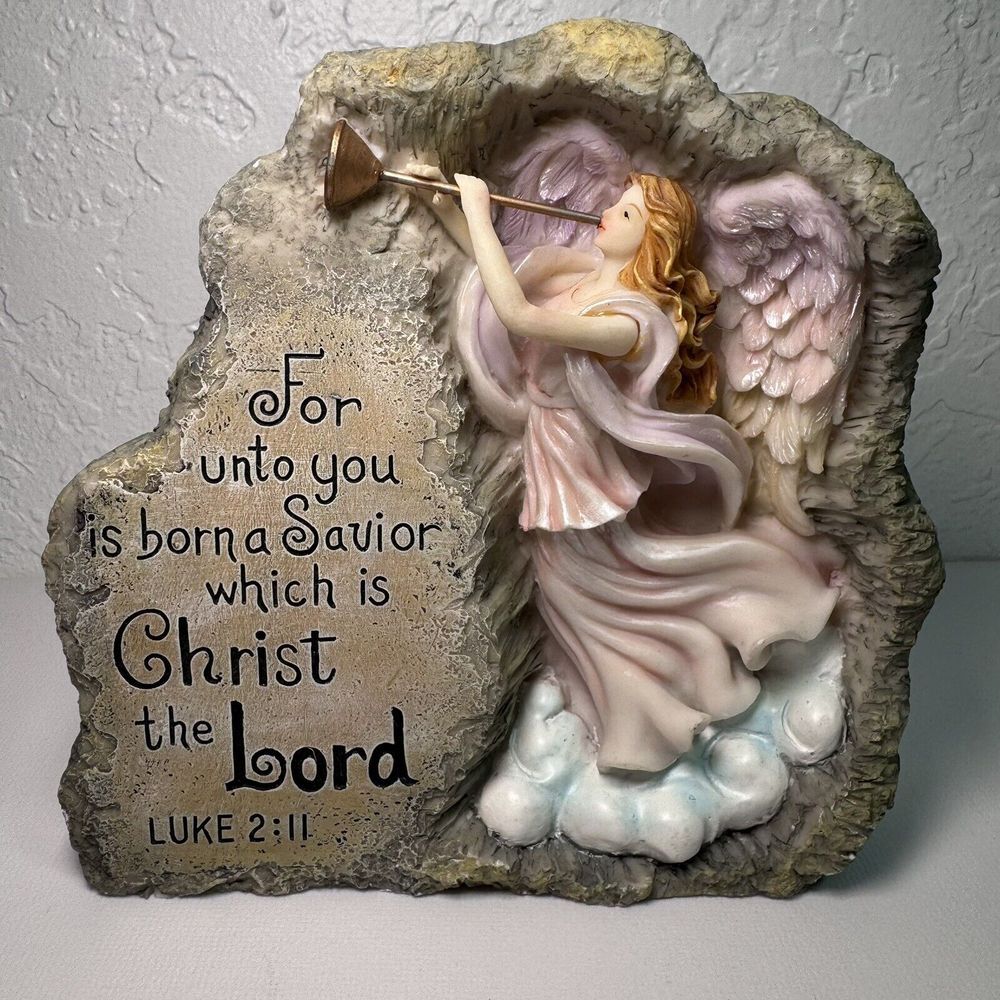 Christian Home Decor Bible‎ Verse Luke 2:11 Resin Stone with Angel Figurine